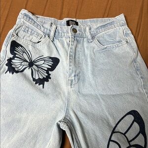 Simply society women Light Blue Jeans with Black Butterfly Design